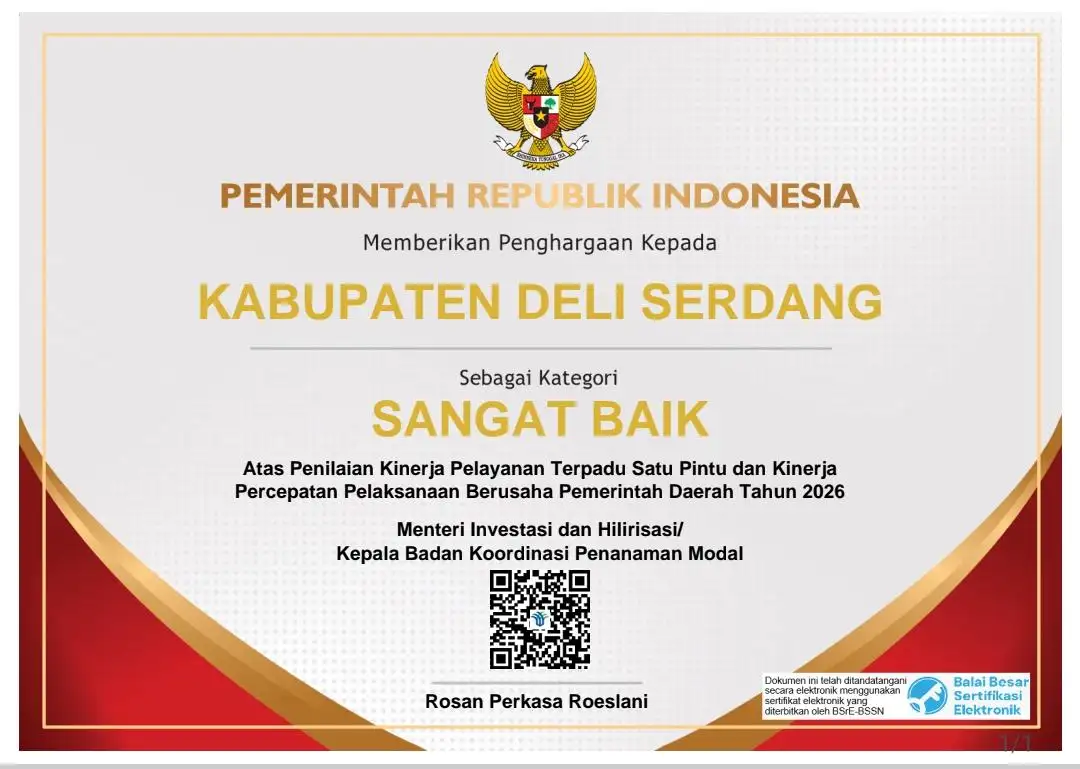Deli Serdang Raih Predikat Sangat Baik, Nilai Kinerja PTSP Naik